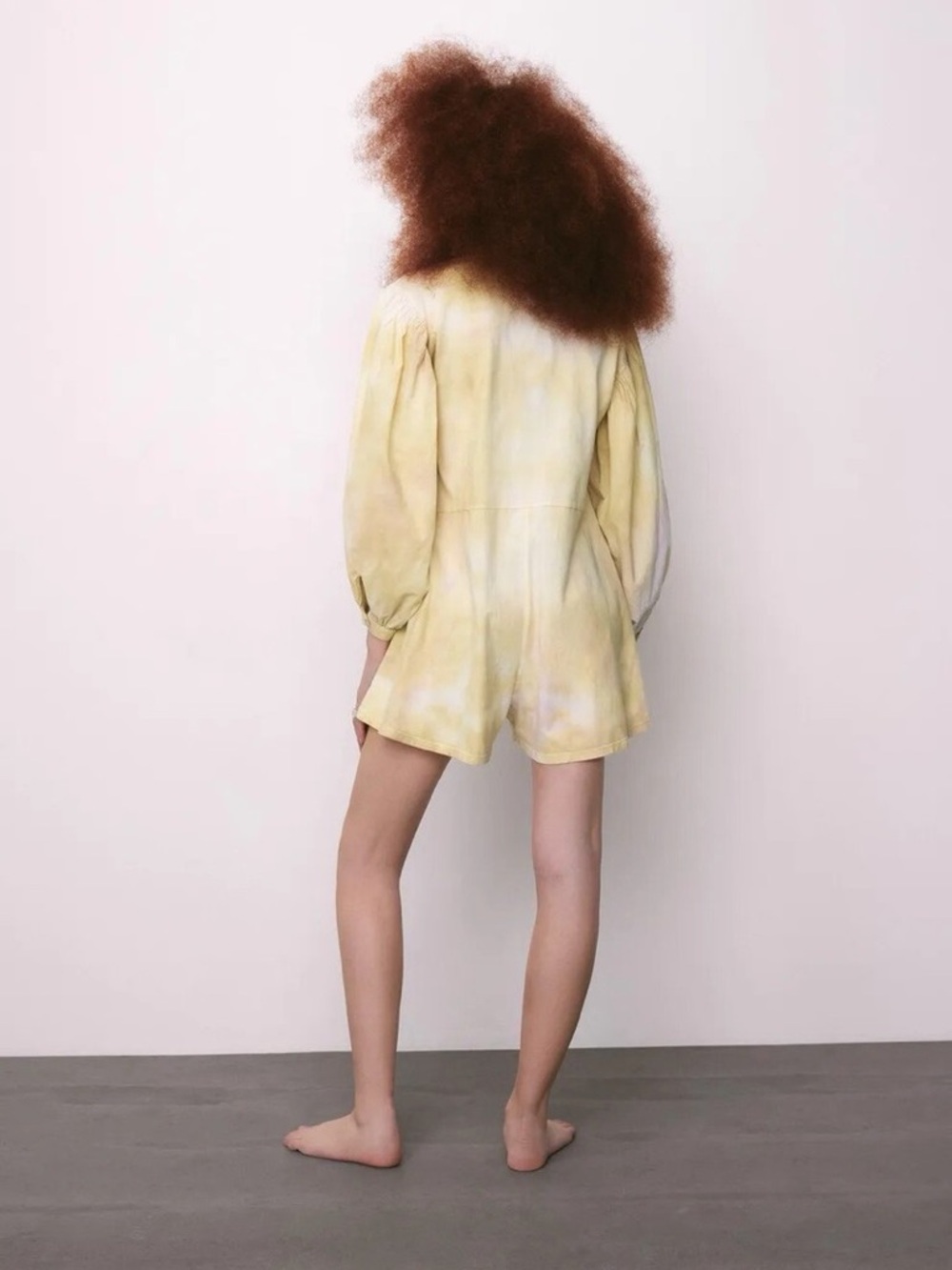 Zara Tie Dye Cotton Romper Boho Puff Sleeve Button Front Size S - Picture 12 of 12